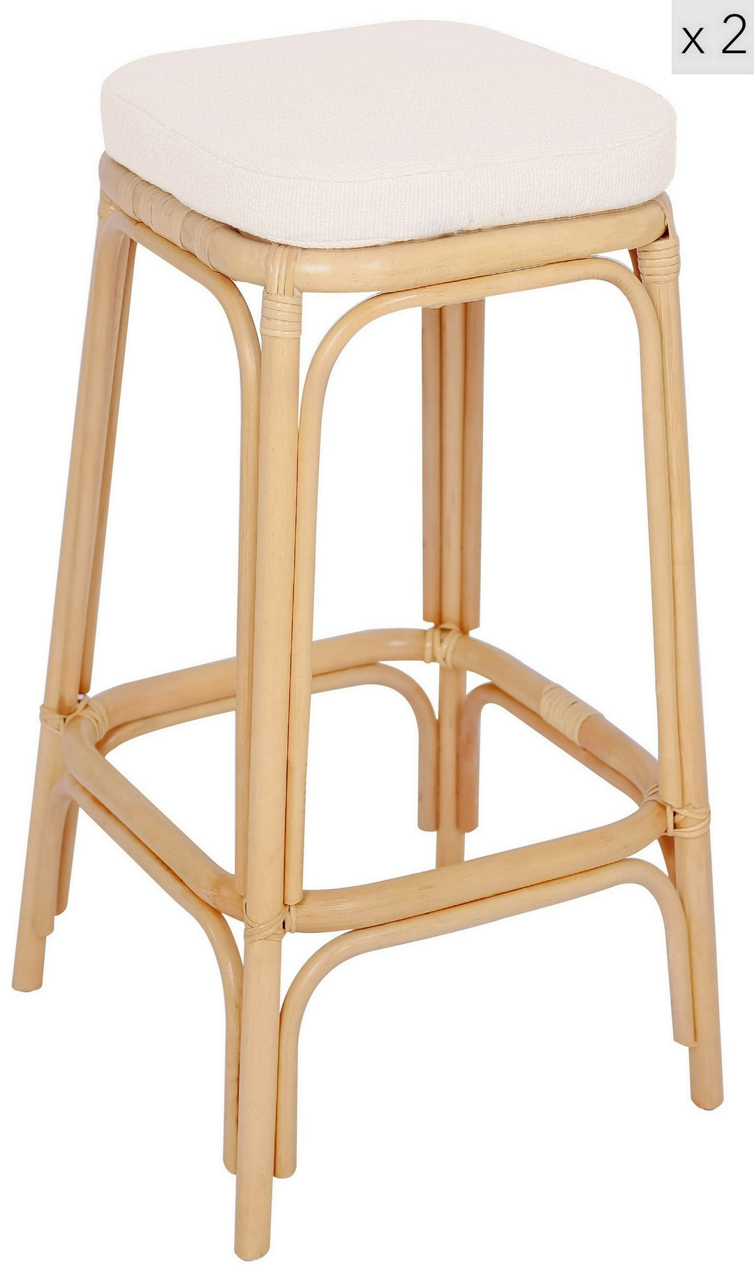 OBIRA Sæt med 2 barstole i beige, naturlig rattan