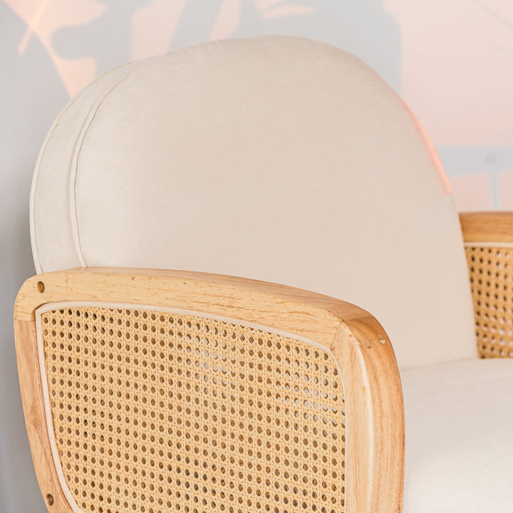 CALVI Loungestol i træ og beige rør