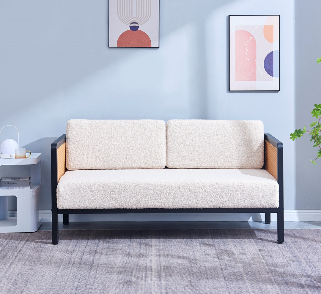 SOFOREBRO 3-personers sofa i flet og hvid bouclé
