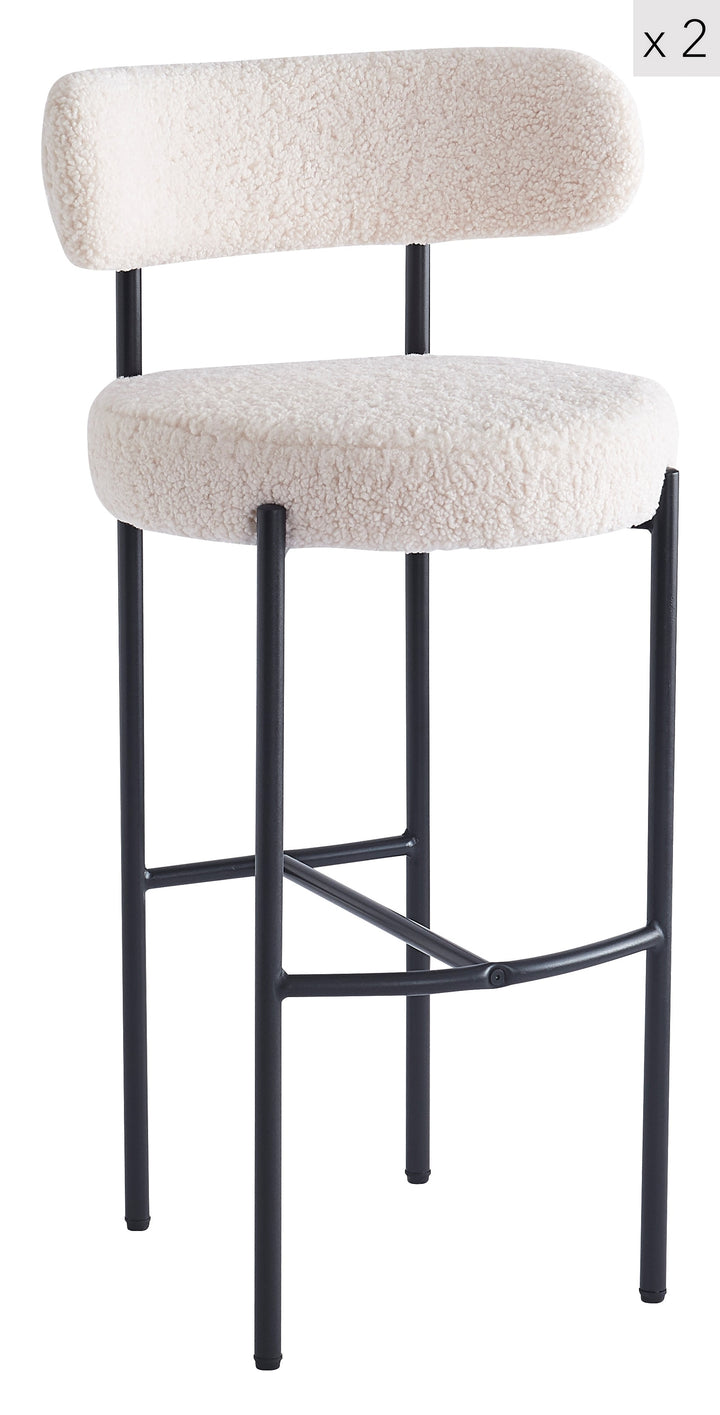 TABLARS Sæt med 2 metalbarstole i hvid bouclé