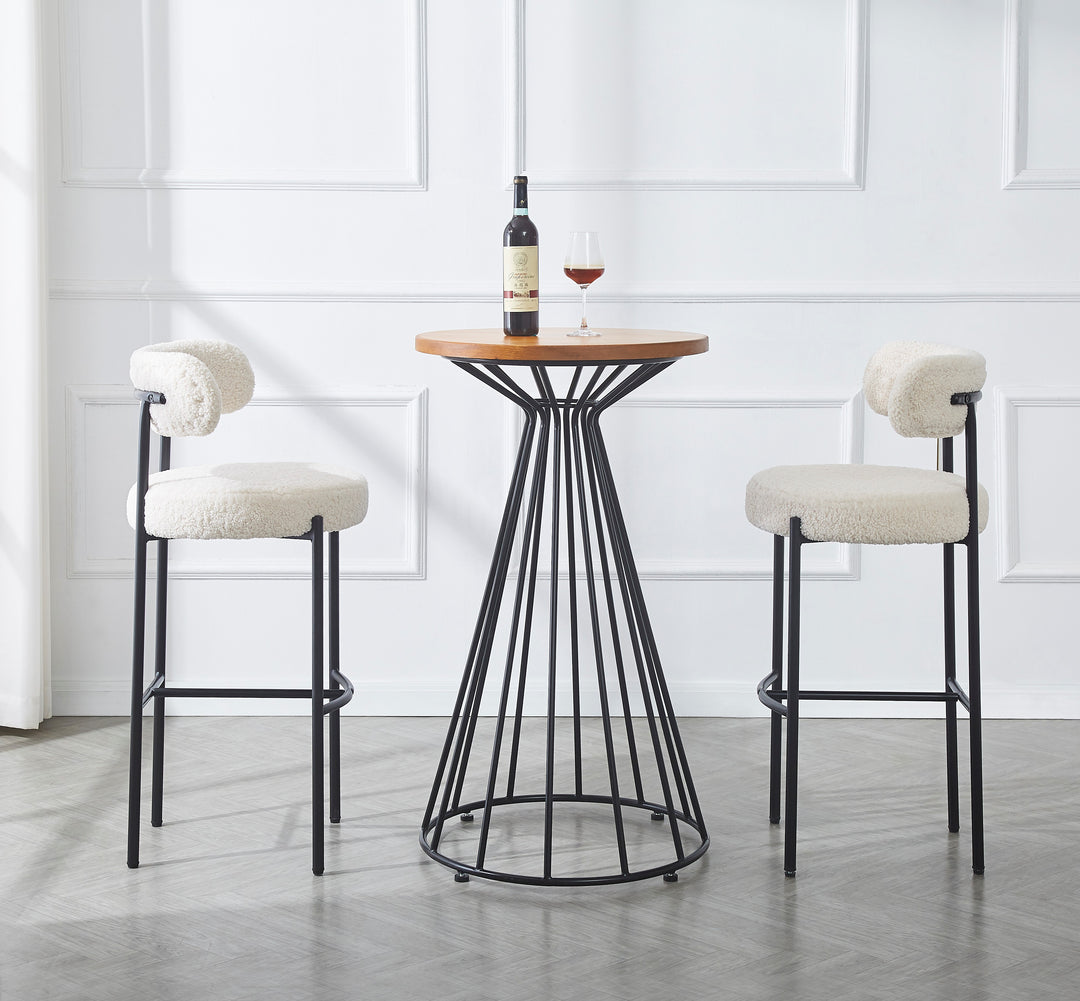 TABLARS Sæt med 2 metalbarstole i hvid bouclé