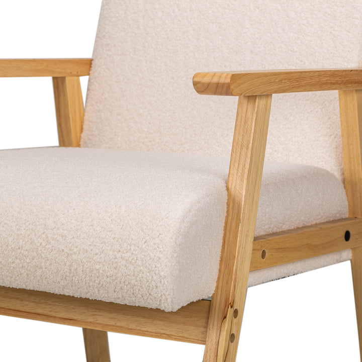 LOUIS Solid Wood White Bouclé Lounge Chair
