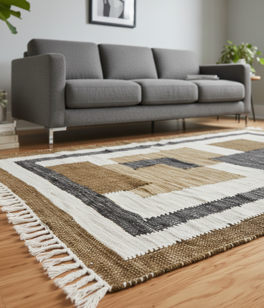 KOLARI Rektangulært bomuldstæppe med brune og beige mønstre 90 x 60 cm