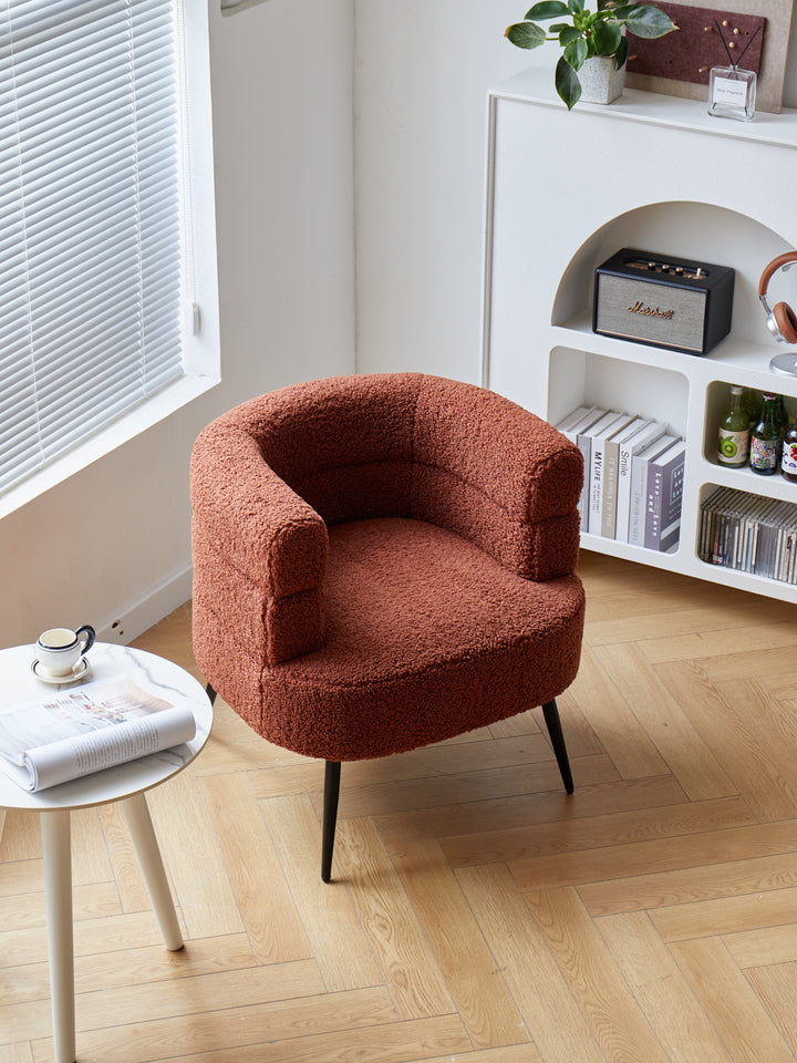 KORGEN Bouclé loungestol i metal og terracotta