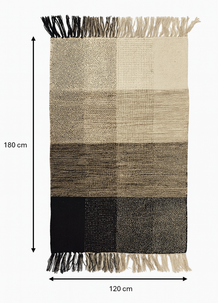 REISA Rektangulært bomuldstæppe med sorte og beige mønstre 180 x 120 cm