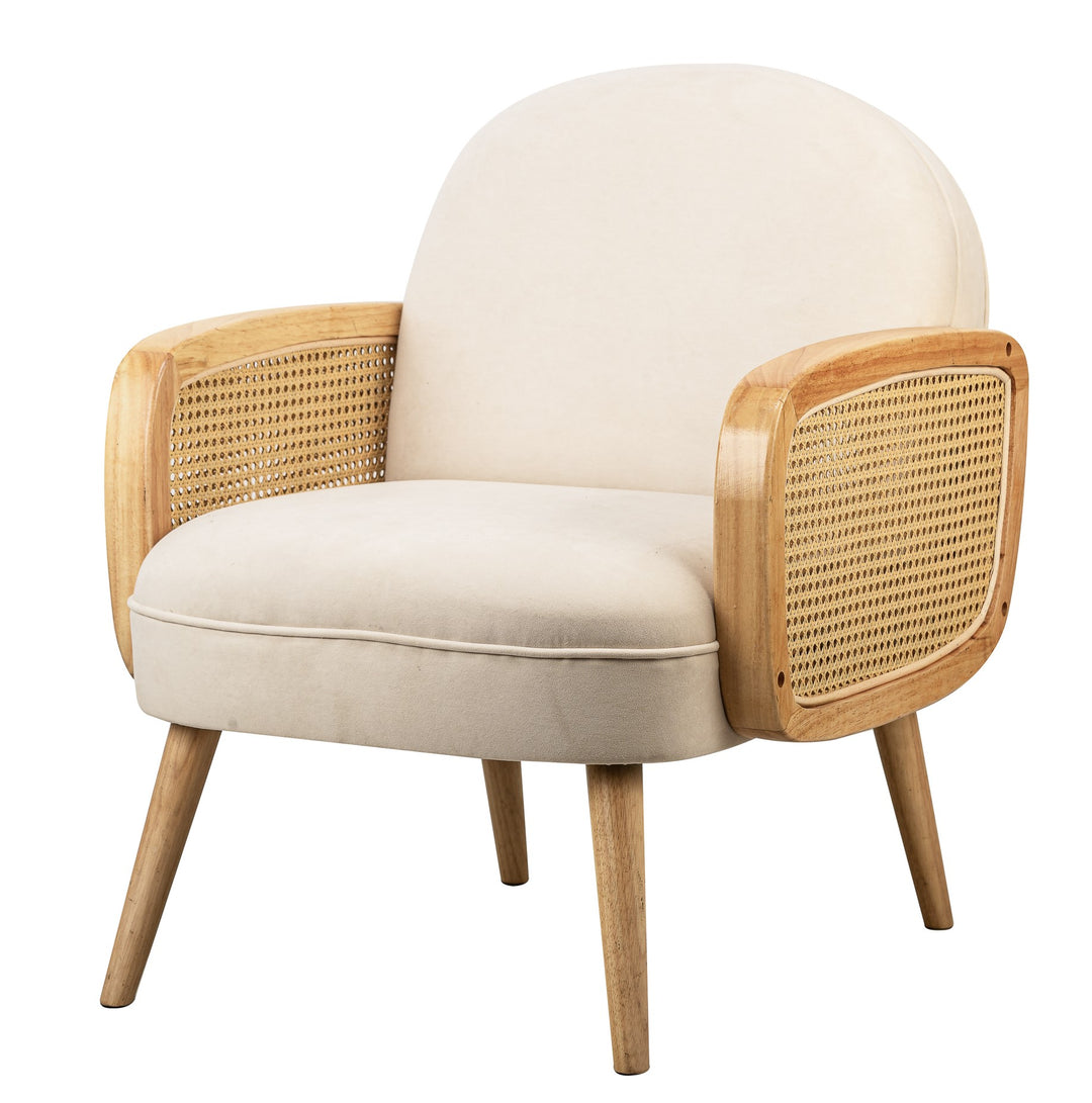 CALVI Loungestol i træ og beige rør