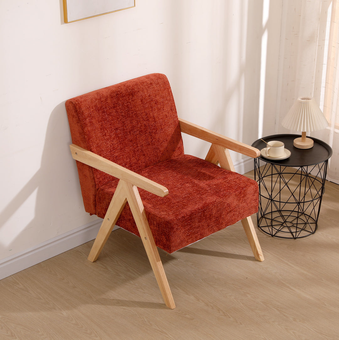 SANTAREM Solid Wood Terracotta Bouclé Lounge Chair