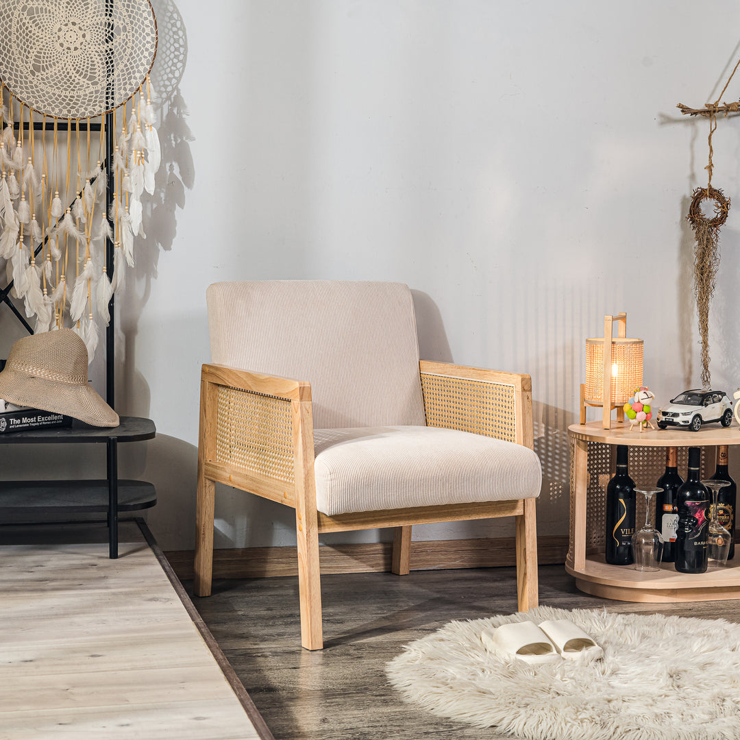 BORGO loungestol i rattan og beige fløjl