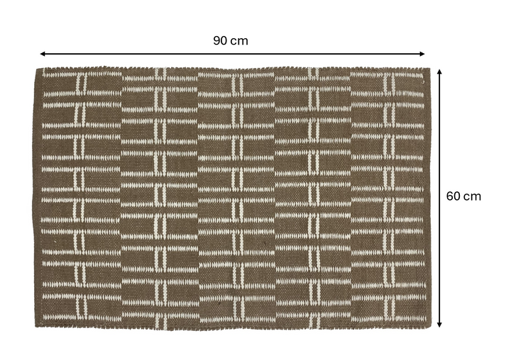 SKOVDE Rektangulært bomuldstæppe med brune og beige mønstre 90 x 60 cm