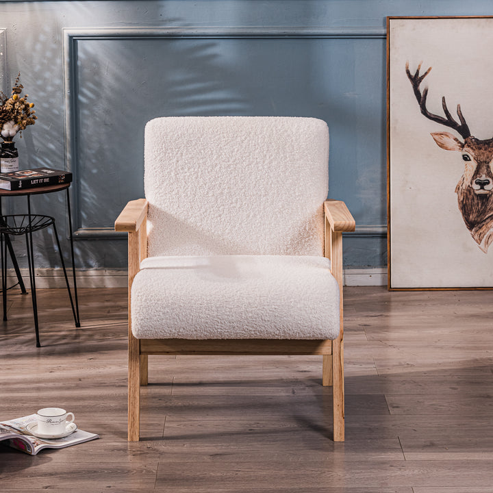 LOUIS Solid Wood White Bouclé Lounge Chair