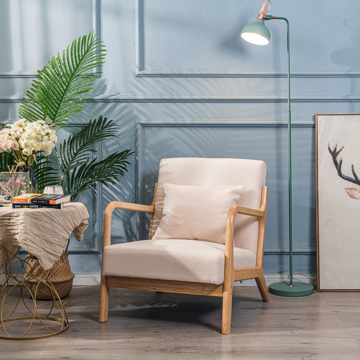 OHAMA loungestol i massivt træ og beige stof