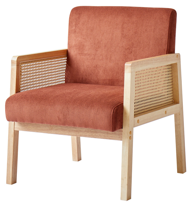 BORGO ood loungestol i rattan og corduroy terrakotta