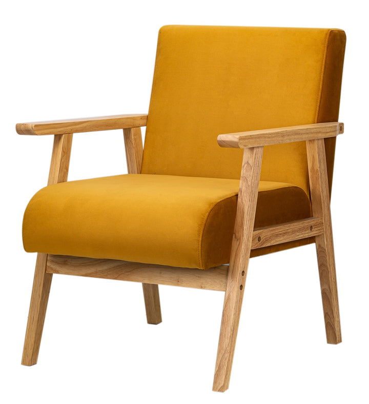 LOUIS Massivt Træ Gul Velour Loungestol