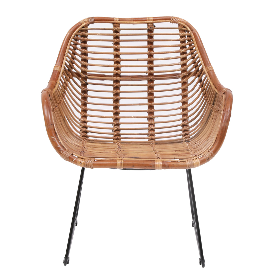JAIPUR Sæt med 2 spisebordsstole i metal og naturlig rattan