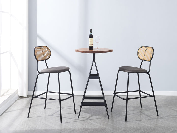 TABOREBRO et af 2 industrielle barstole med rattan