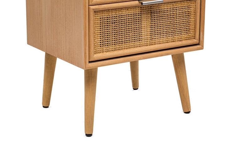 NAGOYA natbord i massivt træ og rattan med 3 skuffer