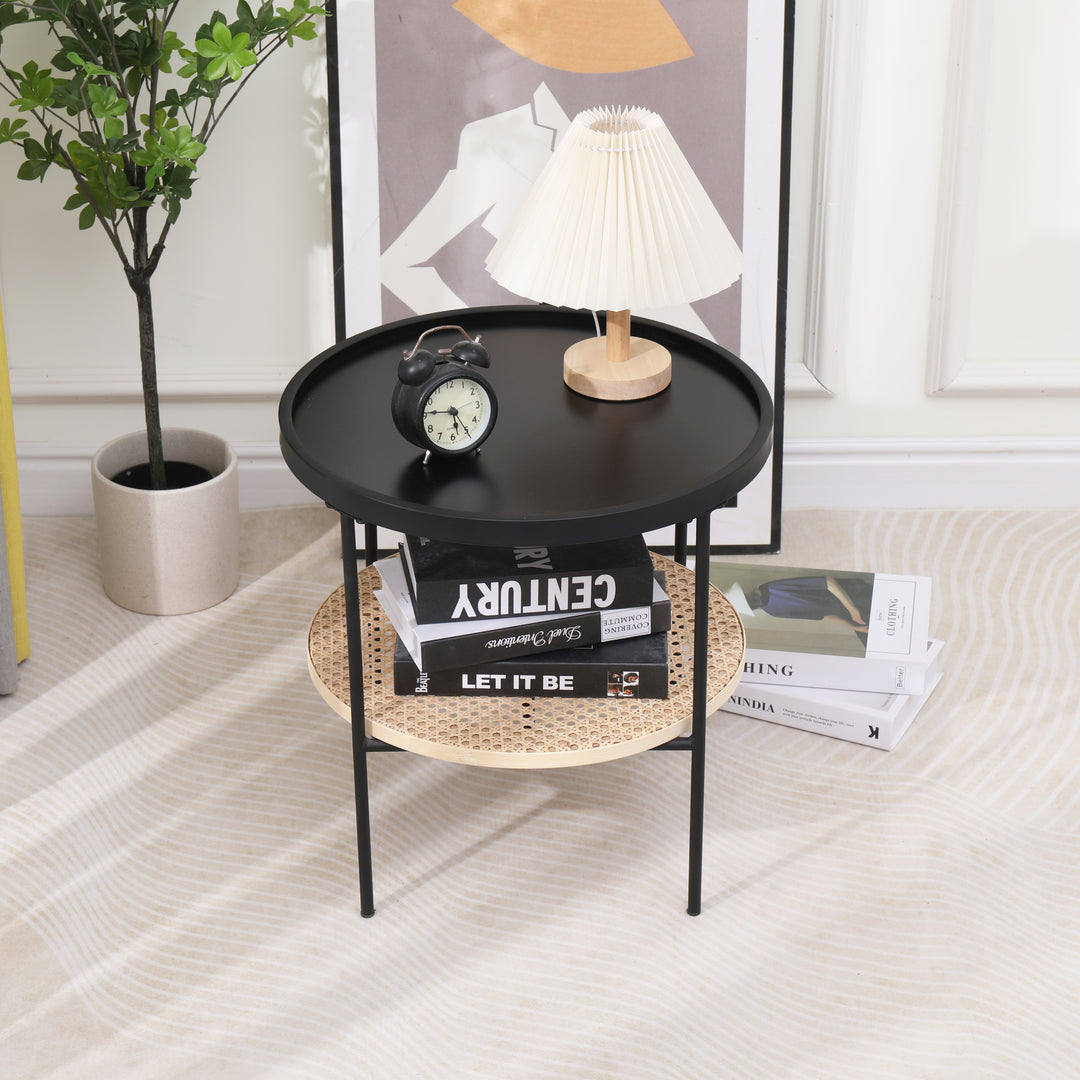 KIRYUMERE metal sidebord med rattanopbevaring