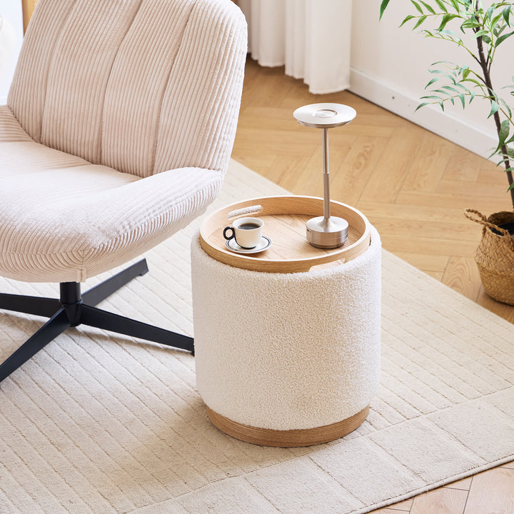 KEMI Hvid Bouclé puf med opbevaring