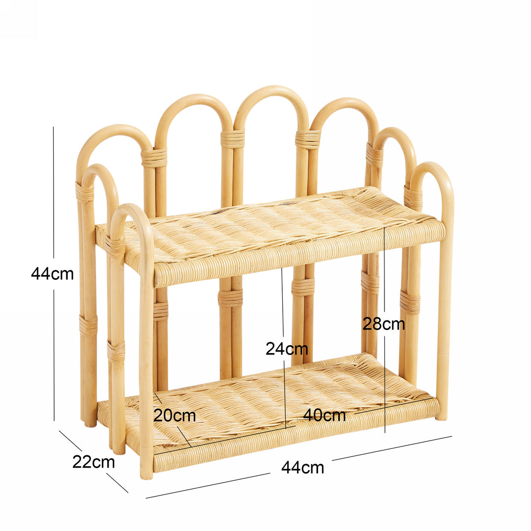 BELEM vægmonteret opbevaringshylde i naturlig rattan i brunt rattan i 2 niveauer.