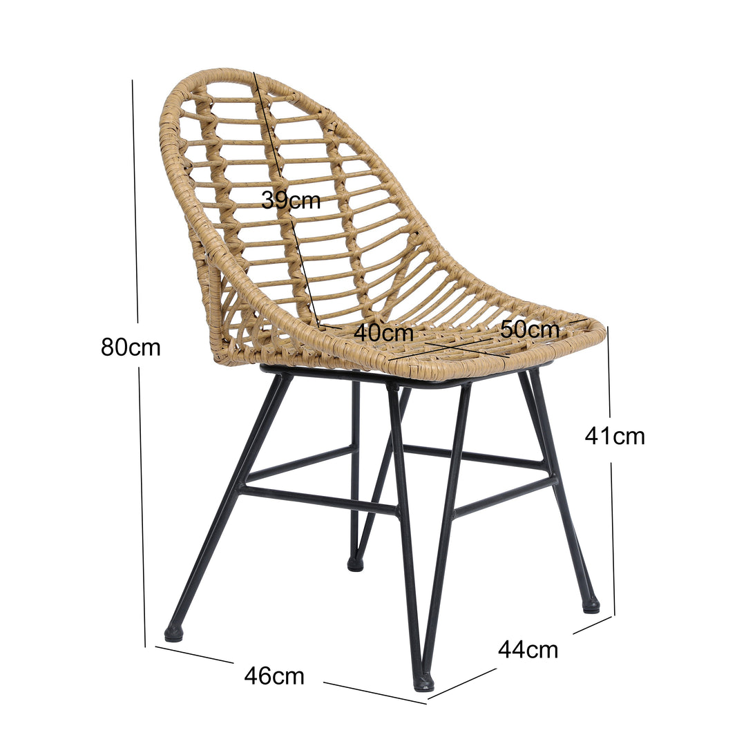 SAIGON Sæt med 4 spisebordsstole i metal og rattan