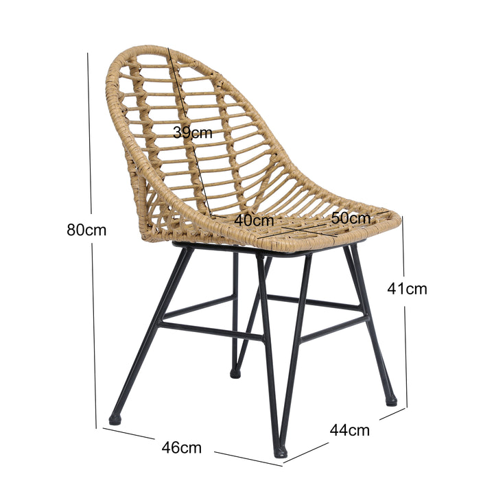 SAIGON Sæt med 4 spisebordsstole i metal og rattan