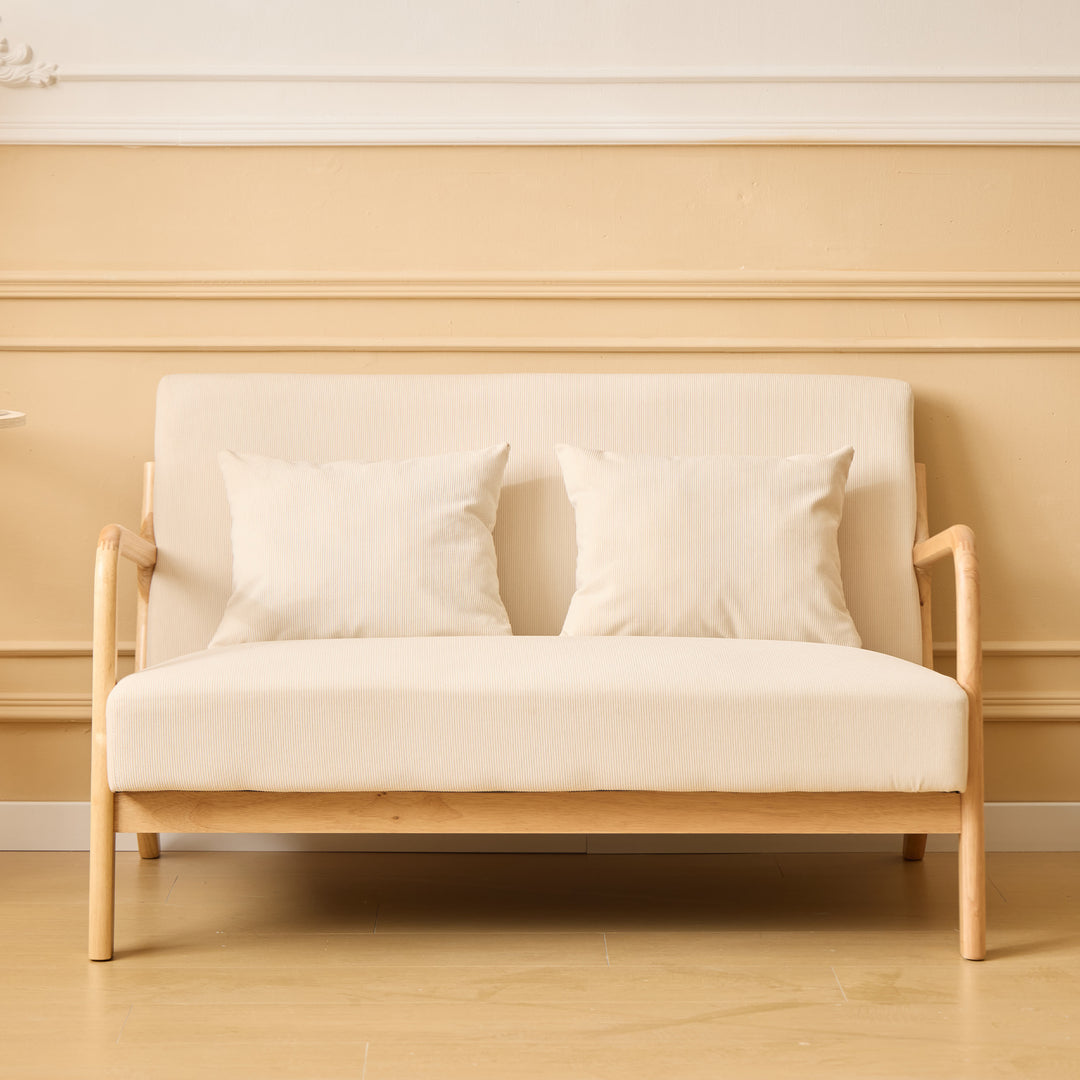 OHAMA2SEATERS 2-personers sofabænk i massivt træ og beige fløjl