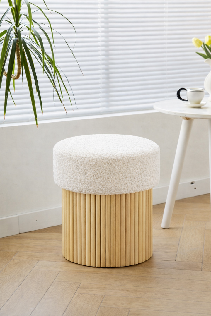 OTSU White Bouclé Puf med opbevaring