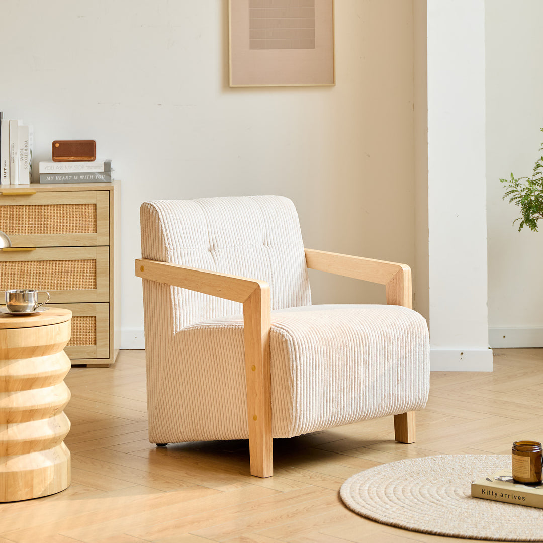LERWICK loungestol i massivt træ og beige fløjlsbukser
