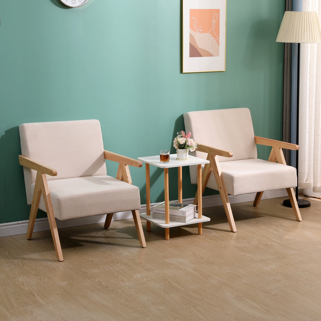 SANTAREM Massivt træ og beige fløjlslænestol