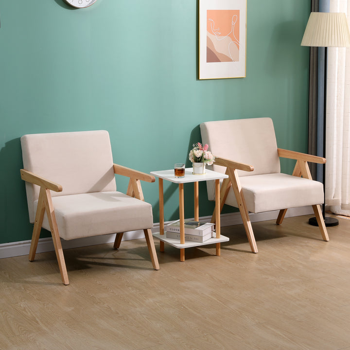 SANTAREM Massivt træ og beige fløjlslænestol