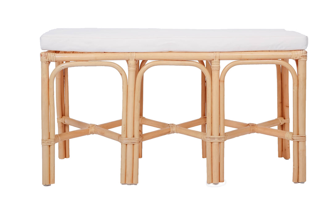 SULAWESI bænk i naturlig rattan og beige stof