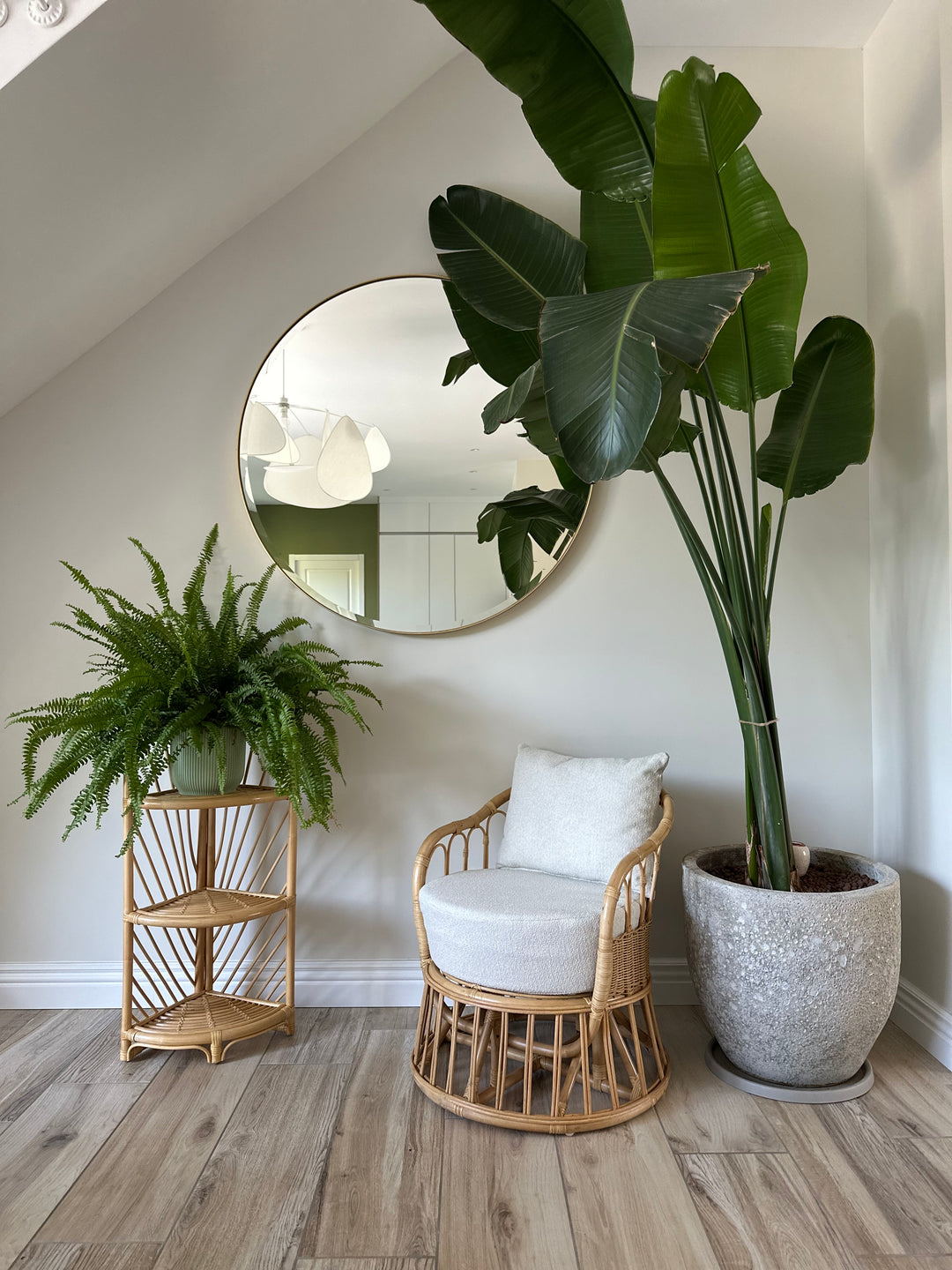 PALOPO Lænestol i naturlig rattan og beige stof