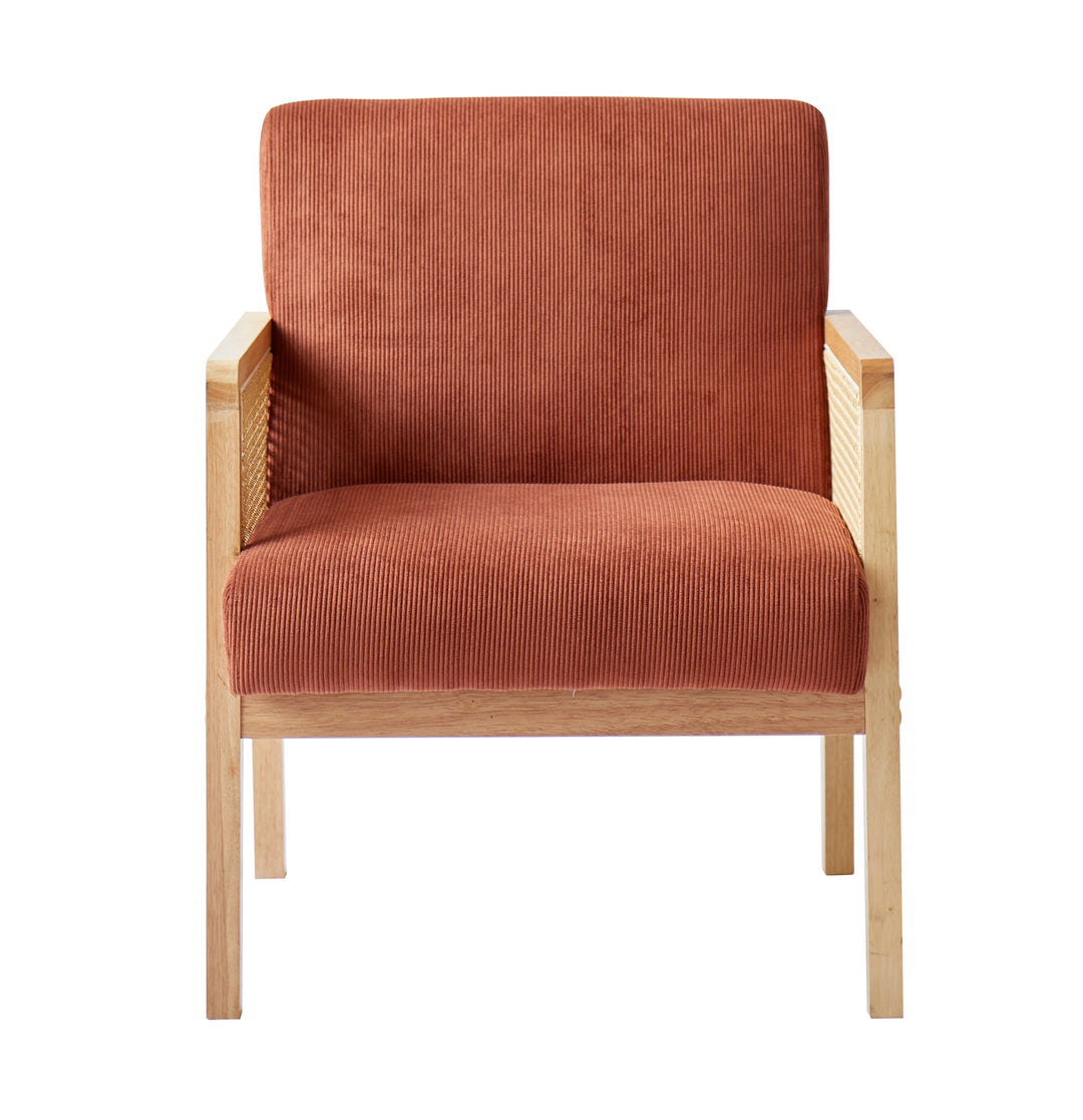 BORGO ood loungestol i rattan og corduroy terrakotta