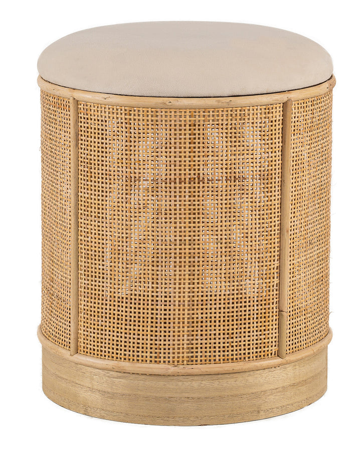 CHUO Beige Velour og Rattan Puf