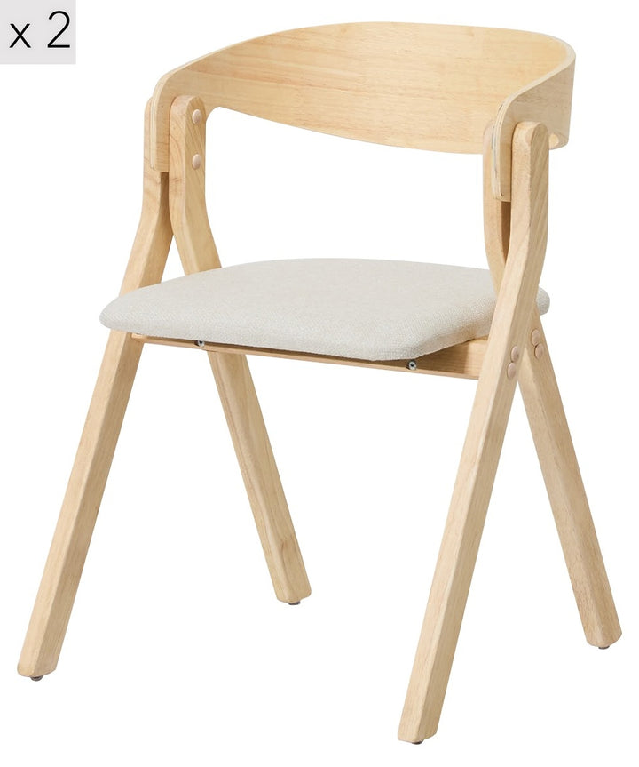 PORI Sæt med 2 skandinaviske spisestole i massivt træ og beige stof