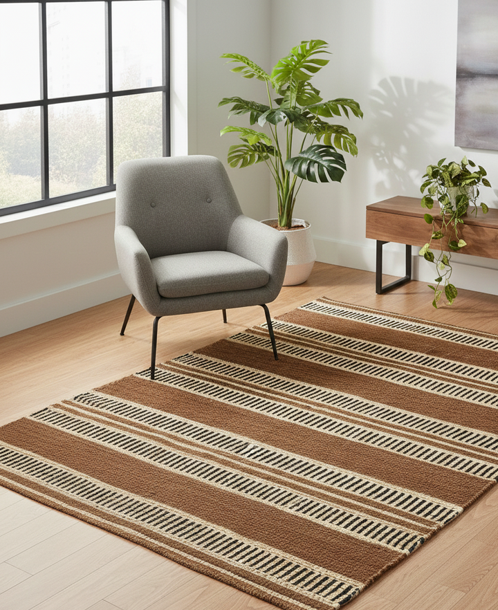 KUOPIO Rektangulært bomuldstæppe med brune og beige mønstre 90 x 60 cm