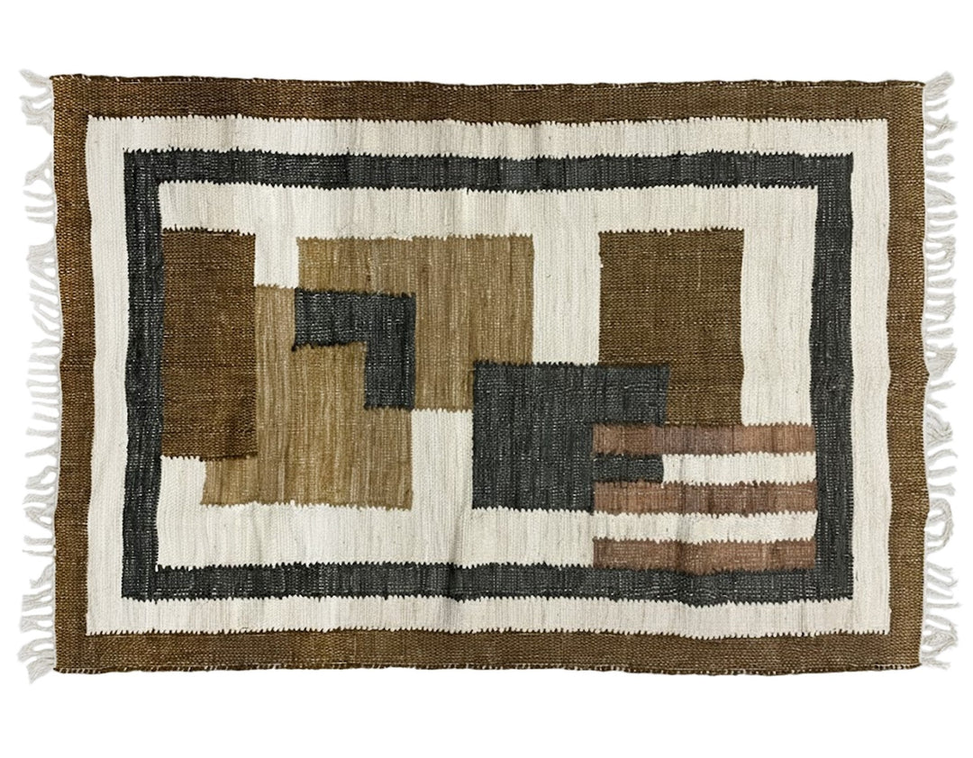 KOLARI Rektangulært bomuldstæppe med brune og beige mønstre 90 x 60 cm