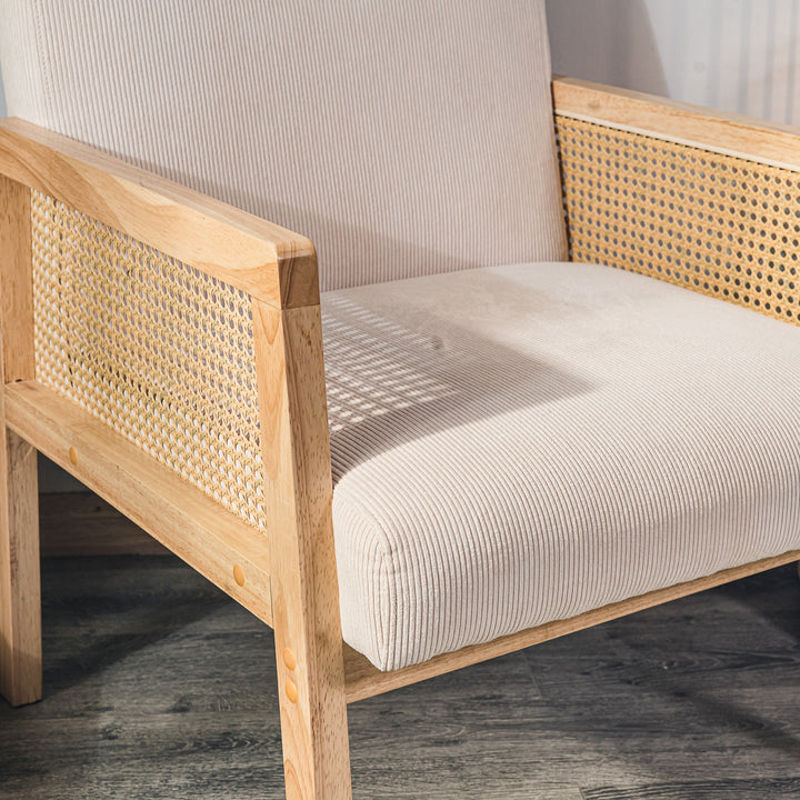 BORGO loungestol i rattan og beige fløjl
