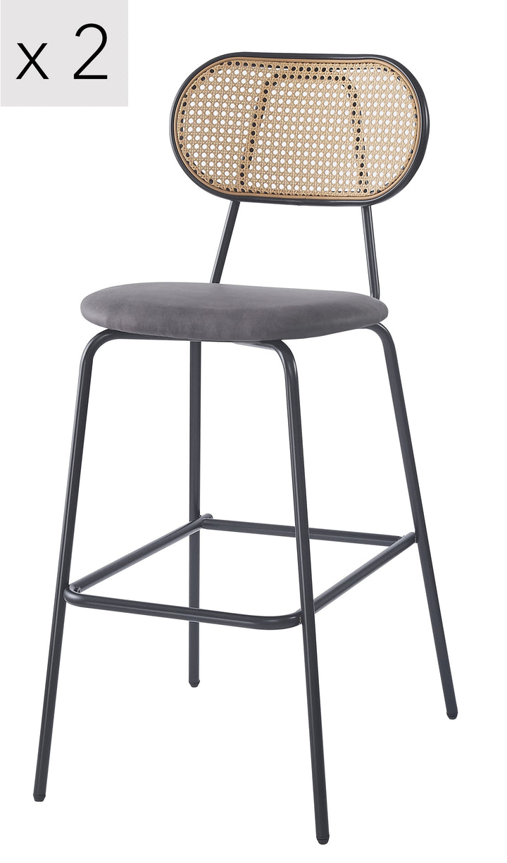 TABOREBRO et af 2 industrielle barstole med rattan