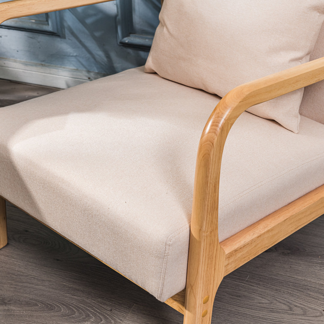 OHAMA loungestol i massivt træ og beige stof
