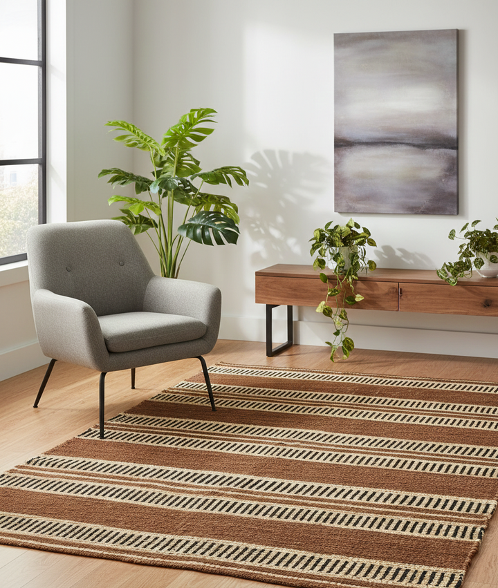 KUOPIO Rektangulært bomuldstæppe med brune og beige mønstre 90 x 60 cm
