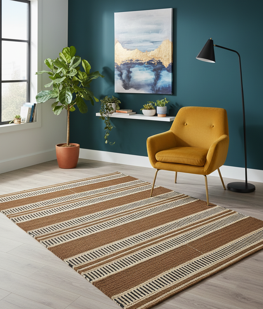 KUOPIO Rektangulært bomuldstæppe med brune og beige mønstre 180 x 120 cm
