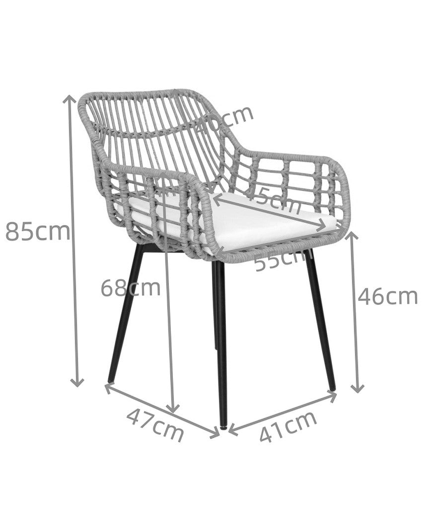 HANOI Sæt med 2 spisebordsstole i metal og rattan