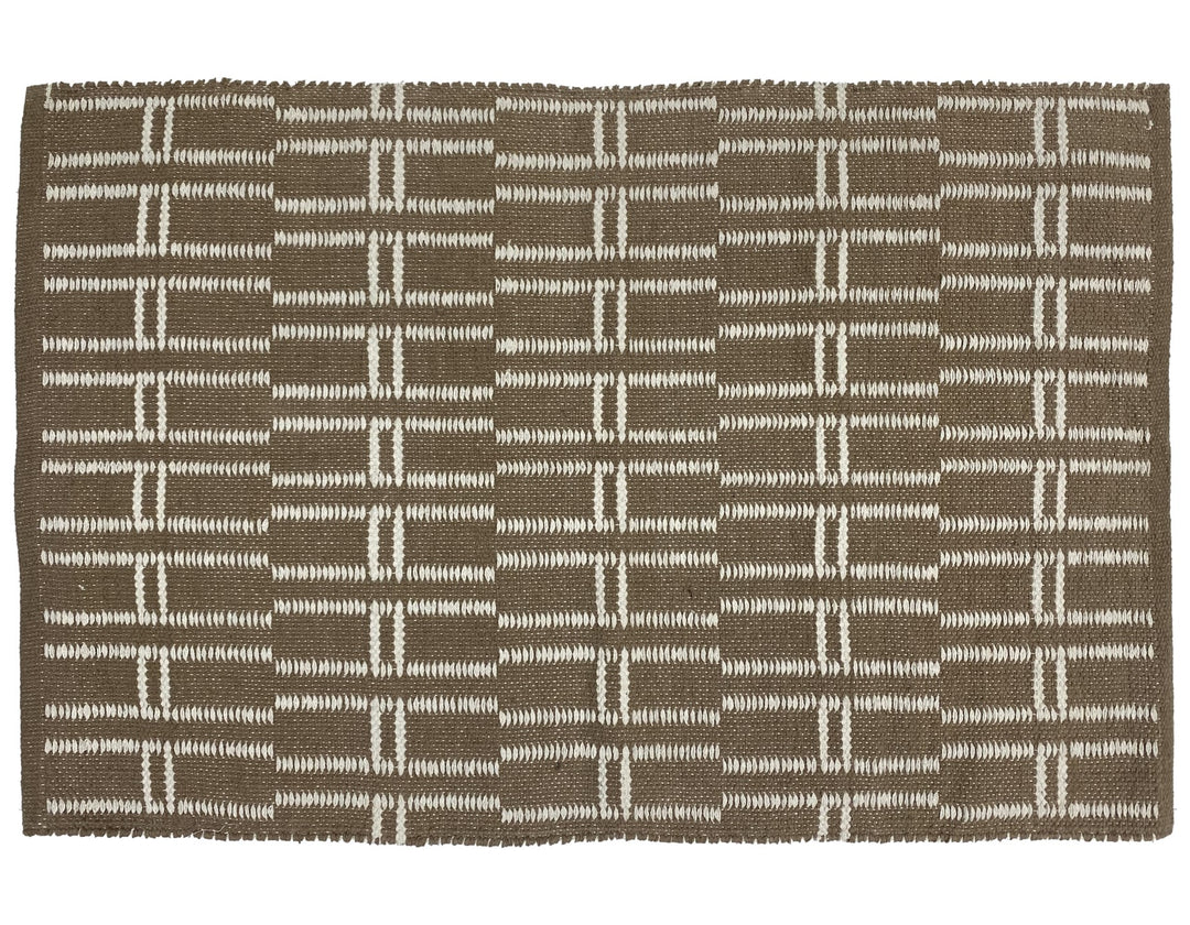 SKOVDE Rektangulært bomuldstæppe med brune og beige mønstre 90 x 60 cm