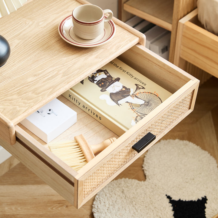PITEA Natbord med 1 skuffe i træ og naturlig rattan