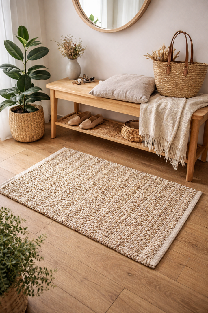 IMATRA Rektangulært bomuldstæppe med brune og beige mønstre 90 x 60 cm