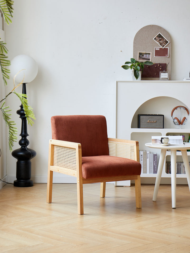 BORGO ood loungestol i rattan og corduroy terrakotta