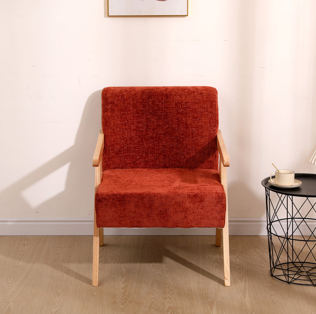 SANTAREM Solid Wood Terracotta Bouclé Lounge Chair