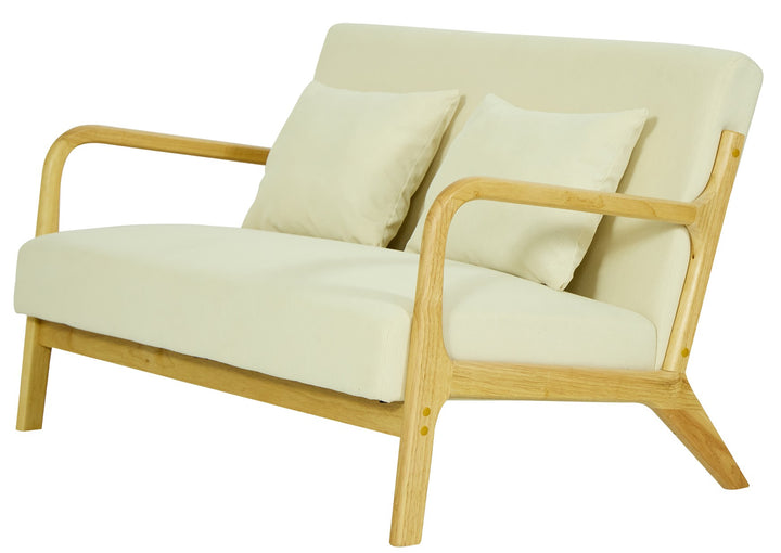 OHAMA2SEATERS 2-personers sofabænk i massivt træ og beige fløjl