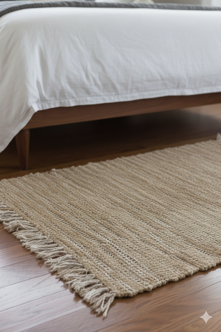 LAHTI Rektangulært bomuldstæppe med brune og beige mønstre 90 x 50 cm